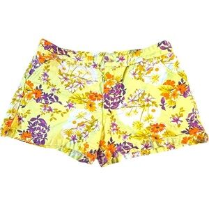 Billabong Vintage Y2K Floral Yellow Jean Shorts Size 11 Hawaiian Tropical Retro